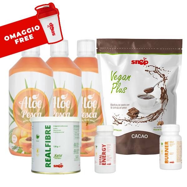 fit9 snep con 3 bottiglie aloe pesca e plus cacao